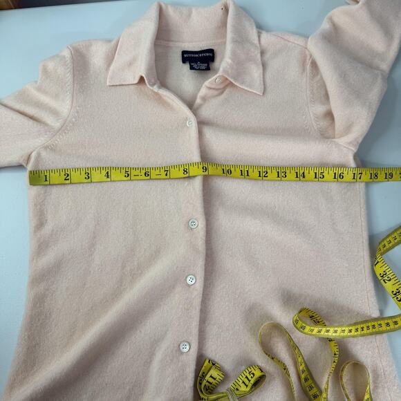 Sutton Studio Cardigan Sweater Womens Medium Pink 100% Cashmere Button Front - Picture 8 of 11